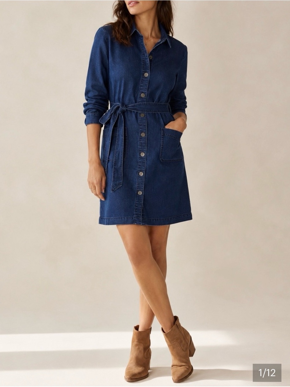 Style &Co. Preston Denim Shirt Mini Dress in Dark Blue